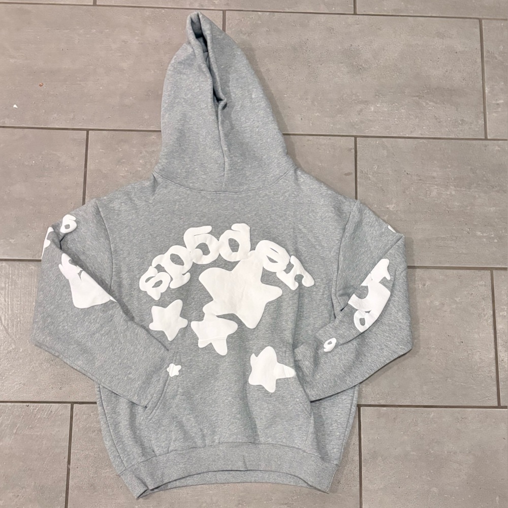Gray Hoodie with White Star Design